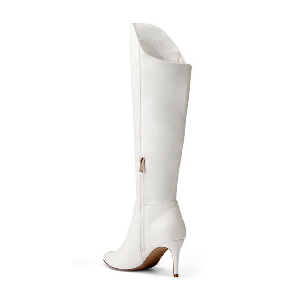 Side Zipper Stiletto Knee High Boots - WHITE-PU - 3